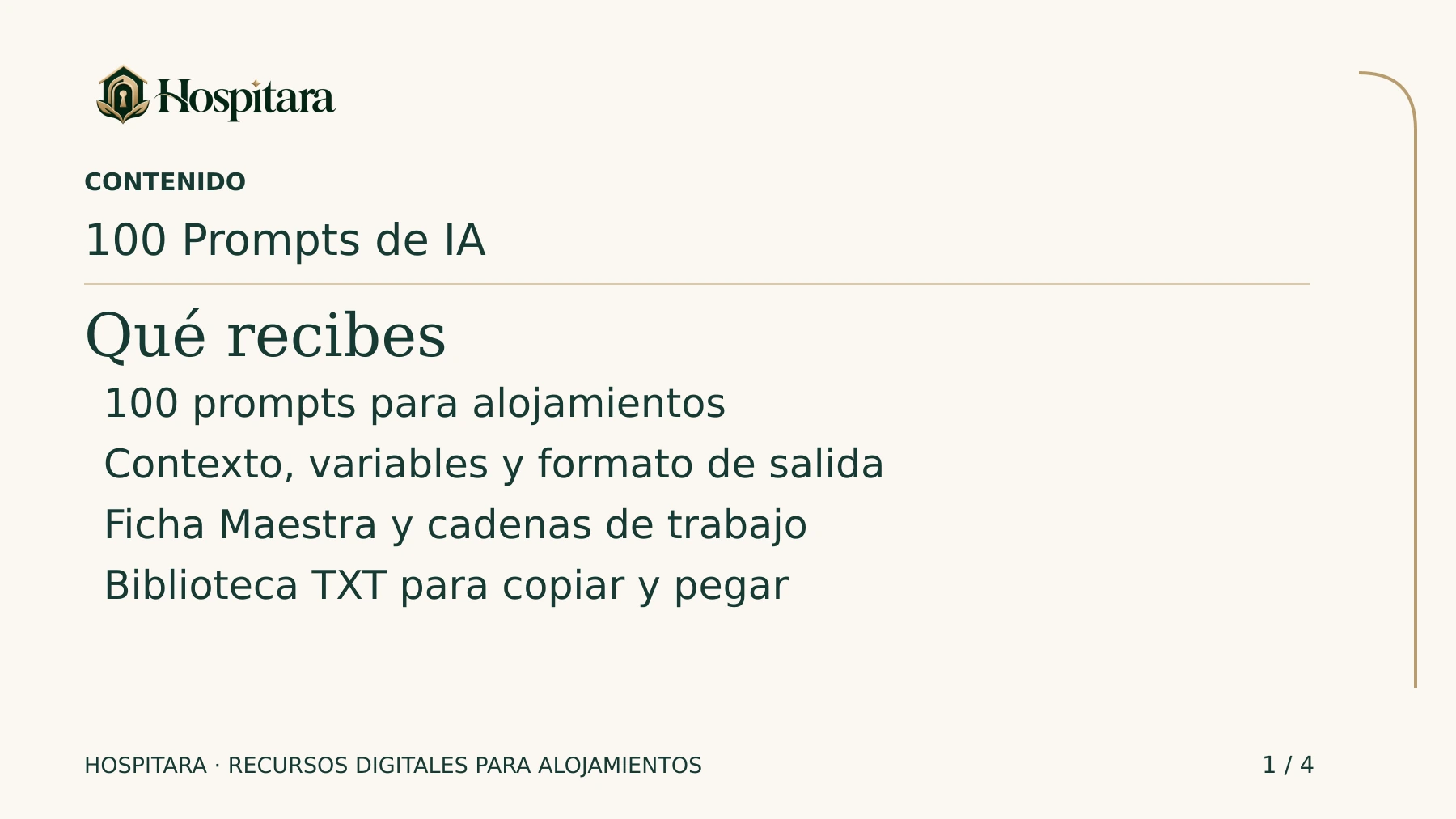 100 Prompts de IA para Alojamientos · lámina 1