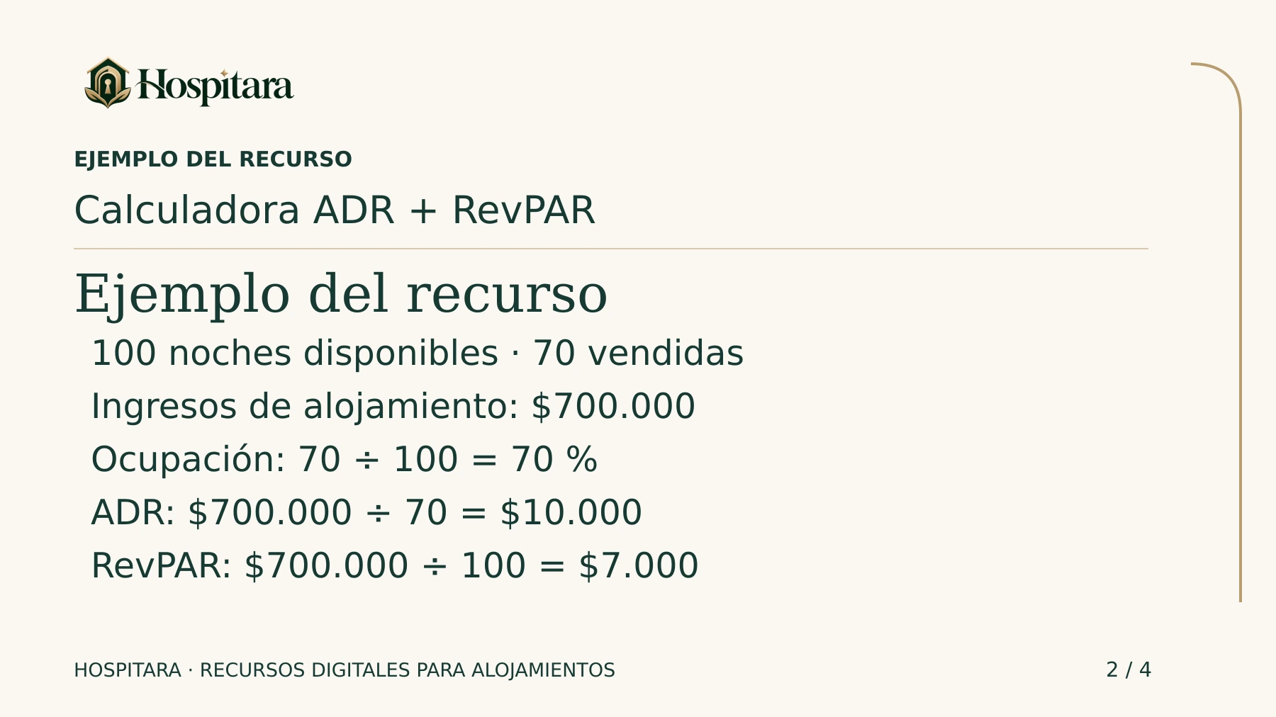 Calculadora ADR + RevPAR + Ocupación · lámina 2